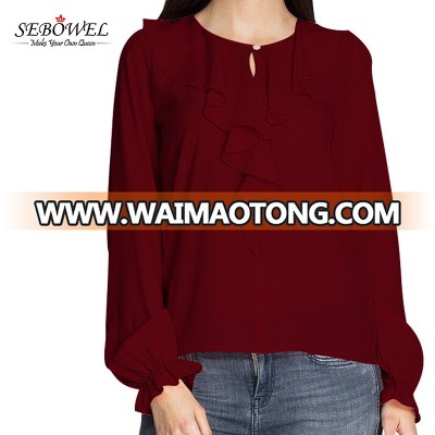 Newest Ready made Long Sleeve Plus Size Ladies Blouse Model