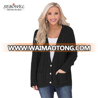 Stylish Deep V Button Long Sleeve Women Cardigans Knitted