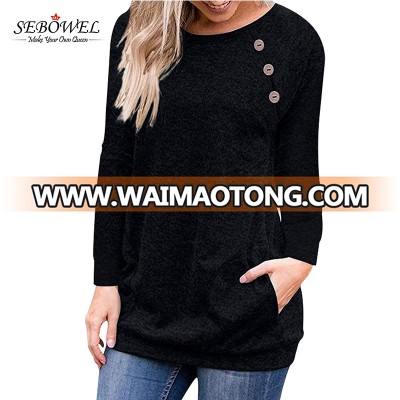 Hot Selling Triple Button Detail Heather Ladies Sweatshirt